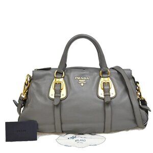 PRADA Logo 2Way Shoulder Hand Bag Soft Calf Leather Gray GHW 74KA651